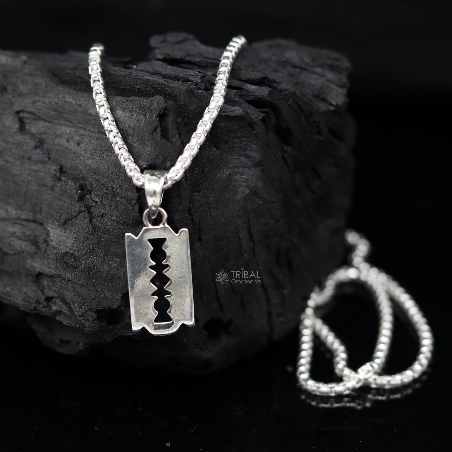 925 sterling silver Razor Blade design pendant, unisex tribal jewelry, unique silver necklace by TRIBAL ORNAMENTS.