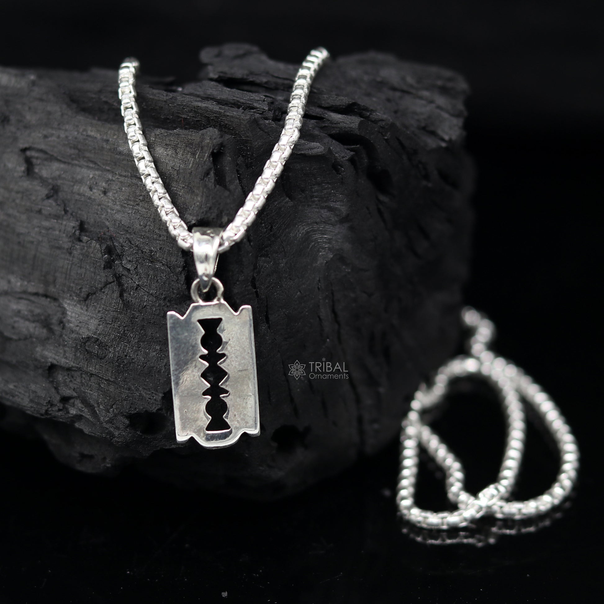 925 sterling silver Razor Blade design pendant, unisex tribal jewelry, unique silver necklace by TRIBAL ORNAMENTS.