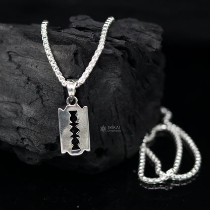 925 sterling silver Razor Blade design pendant, unisex tribal jewelry, unique silver necklace by TRIBAL ORNAMENTS.