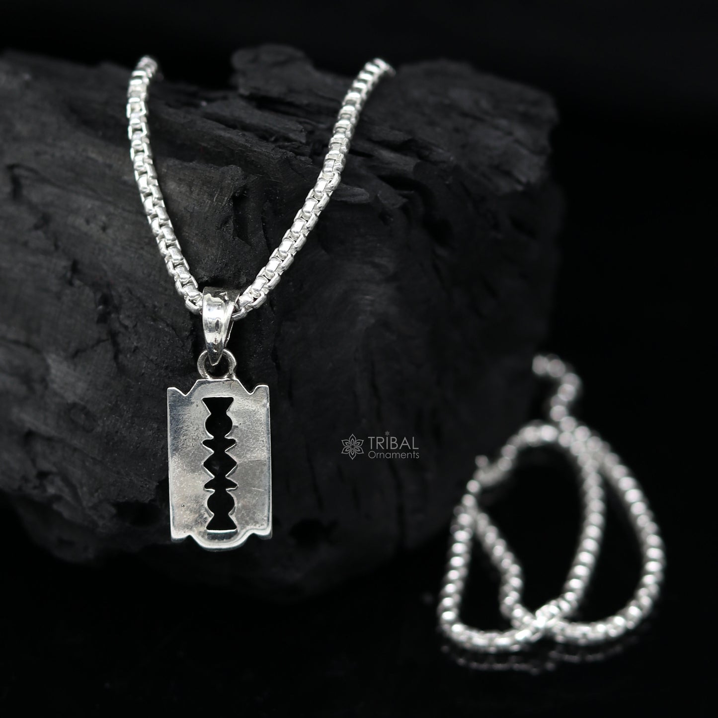 Unisex 925 sterling silver Razor Blade design pendant by TRIBAL ORNAMENTS, featuring a sleek, modern jewelry piece for casual or cultural style.