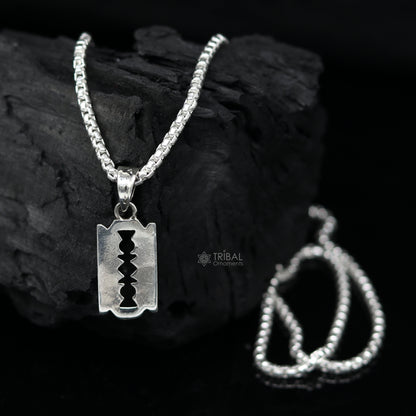 Unisex 925 sterling silver Razor Blade design pendant by TRIBAL ORNAMENTS, featuring a sleek, modern jewelry piece for casual or cultural style.