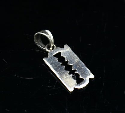 925 silver Razor Blade pendant by TRIBAL ORNAMENTS, unisex jewelry featuring a bold, cultural design in a sleek silver finish.