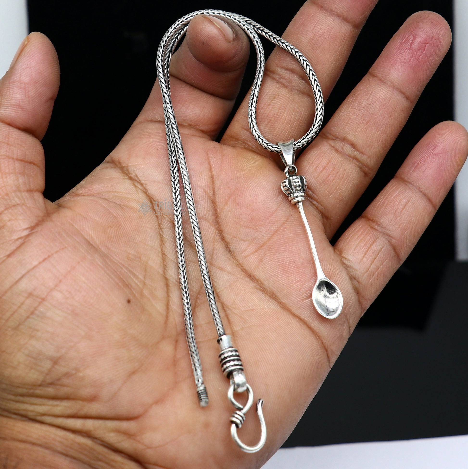 925 Sterling silver men's pendant with a unique spoon design from TRIBAL ORNAMENTS, crafted for stylish jewelry gifting.