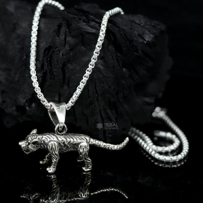 925 sterling silver tiger and lion design pendant necklace, unisex tribal-inspired cultural jewelry by TRIBAL ORNAMENTS