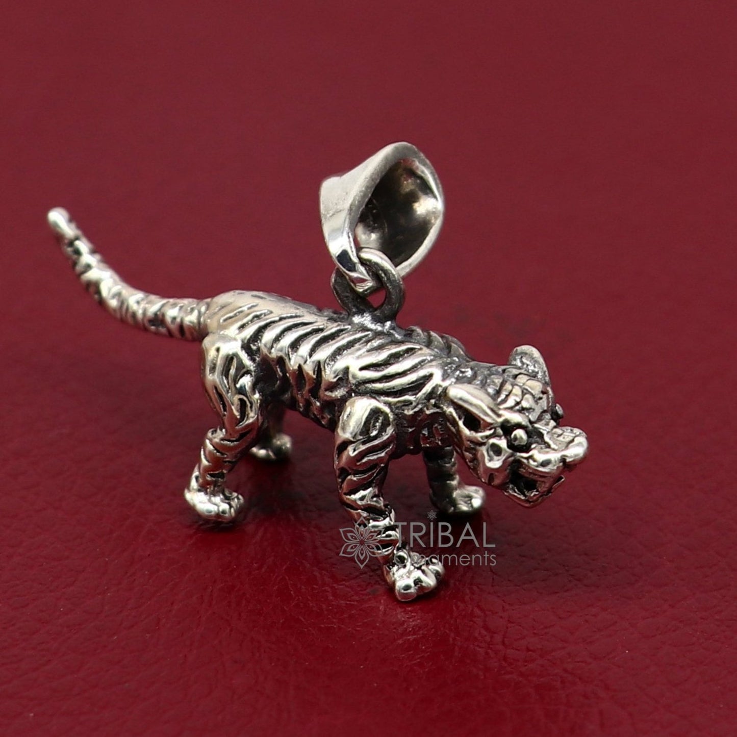925 sterling silver tiger lion design pendant necklace, unisex cultural jewelry by TRIBAL ORNAMENTS