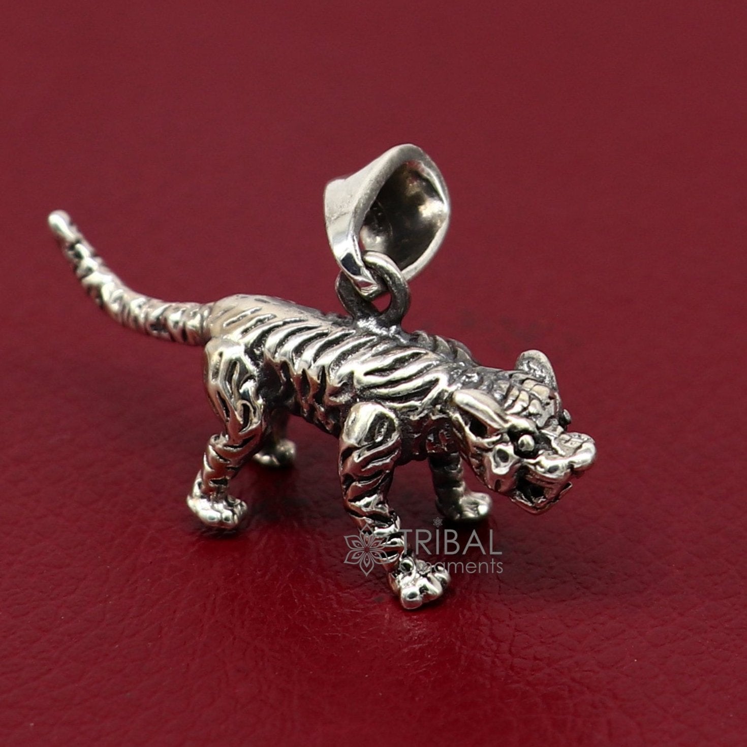 925 sterling silver tiger lion design pendant necklace, unisex cultural jewelry by TRIBAL ORNAMENTS
