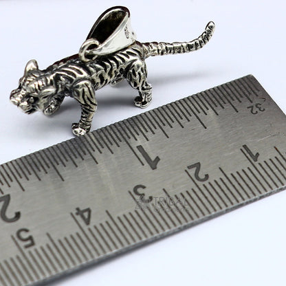 925 sterling silver tiger and lion design pendant necklace, unisex tribal-inspired cultural jewelry by TRIBAL ORNAMENTS
