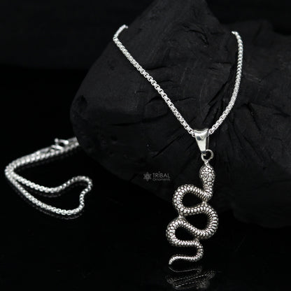 Sterling silver waved snake pendant featuring a king cobra design, showcasing intricate detailing and symbolic elegance.