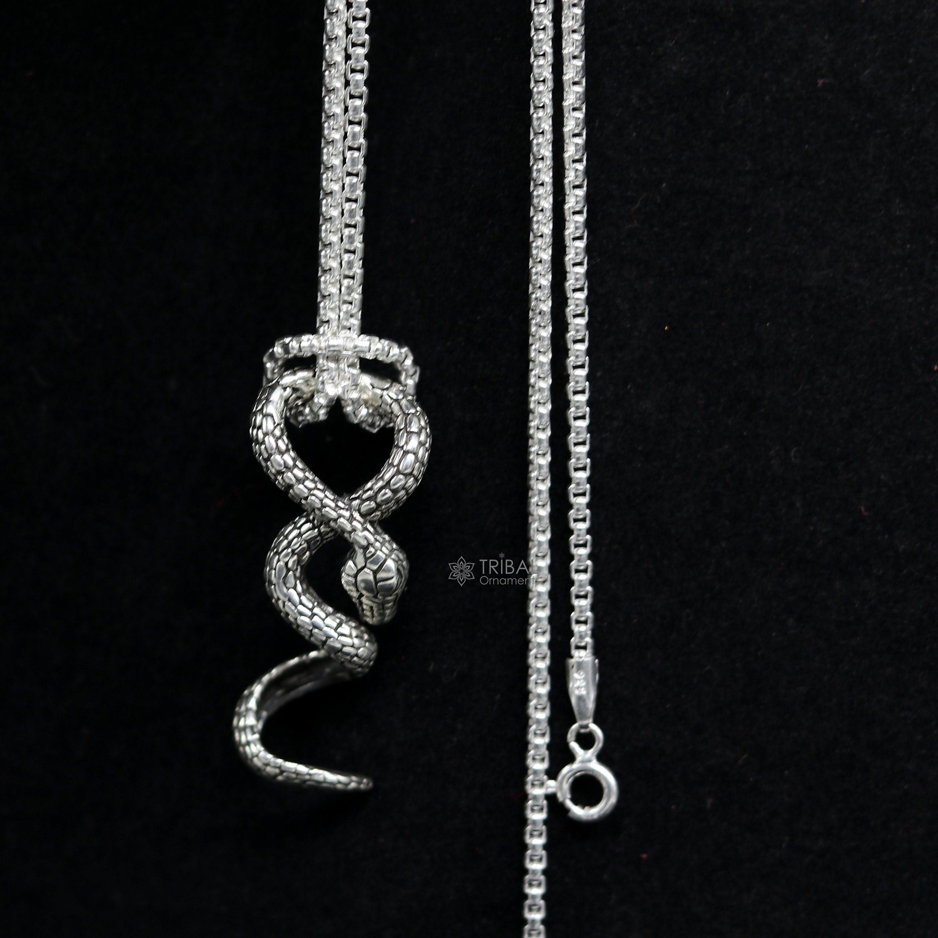 LINSION 925 Sterling Silver Snake Pendant - High Detail, Punk Rock Style (40mm, No Chain)