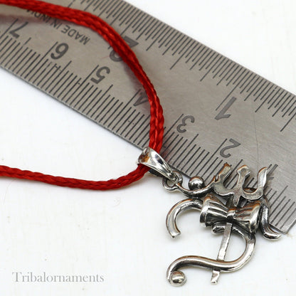 925 sterling silver vintage-style Aum OM pendant with Shiva trident, unisex tribal jewelry, intricate and stunning design.