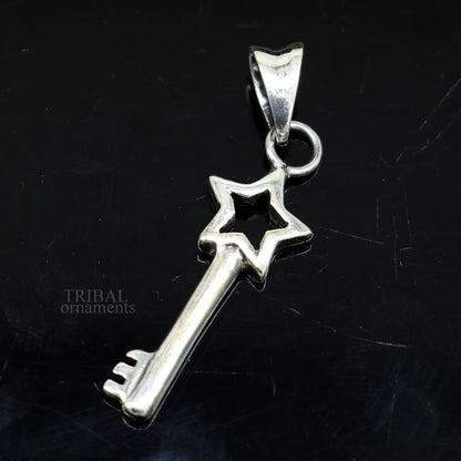 Sterling silver key and lock pendant by TRIBAL ORNAMENTS, vintage-style handmade jewelry for boys and girls.