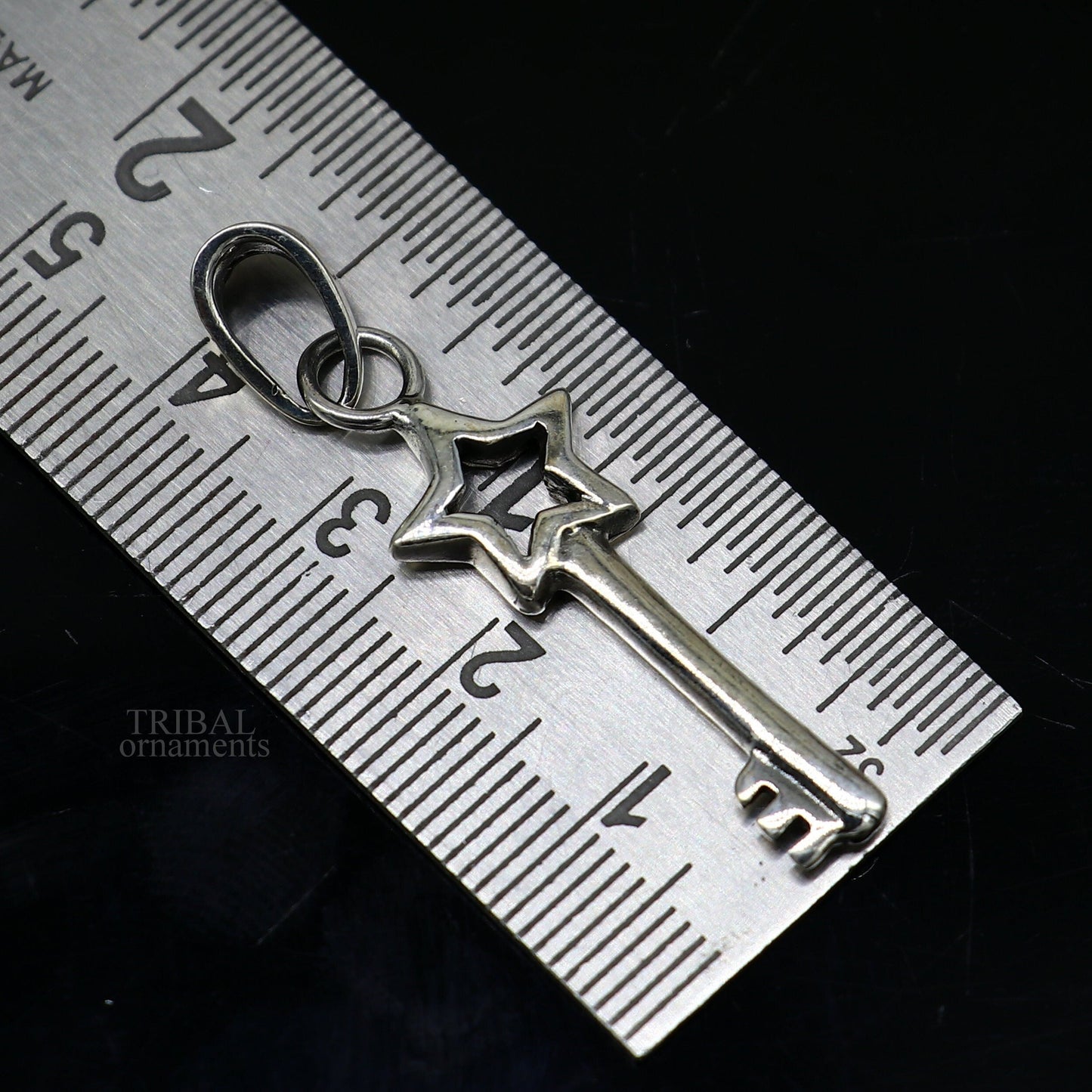 Sterling silver key and lock pendant by TRIBAL ORNAMENTS, vintage style handmade jewelry for boys and girls.