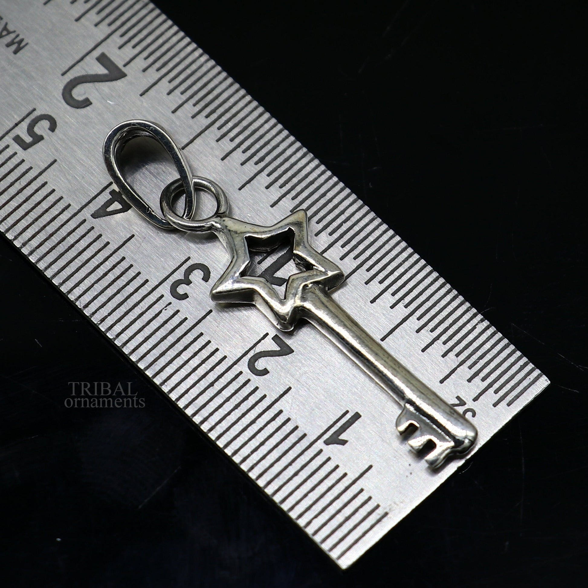 Sterling silver key and lock pendant by TRIBAL ORNAMENTS, vintage style handmade jewelry for boys and girls.