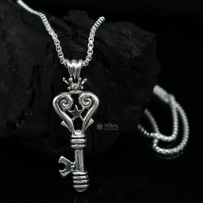 Sterling silver key pendant by TRIBAL ORNAMENTS, vintage-style handmade jewelry for boys and girls.