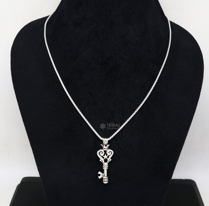 Sterling silver key pendant by TRIBAL ORNAMENTS, vintage-style handmade jewelry for boys and girls, stylish and attractive.