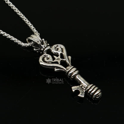 Sterling silver key pendant by Tribal Ornaments, vintage-style handmade jewelry for boys and girls, stylish and attractive design.