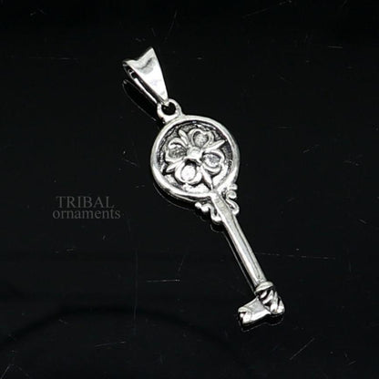 925 sterling silver vintage style key pendant by TRIBAL ORNAMENTS, featuring intricate handmade design for boys and girls.