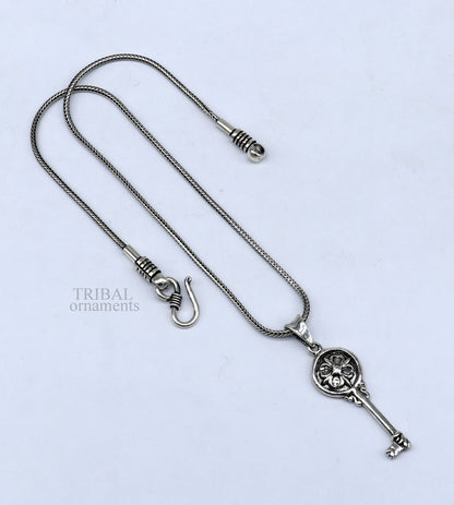 Vintage style 925 sterling silver key pendant by Tribal Ornaments, handmade and stylish for boys and girls.