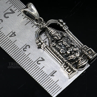 Sterling silver Tirupati Balaji and Laxmi idol pendant by Tribal Ornaments, vintage Hindu jewelry, perfect for gifting.
