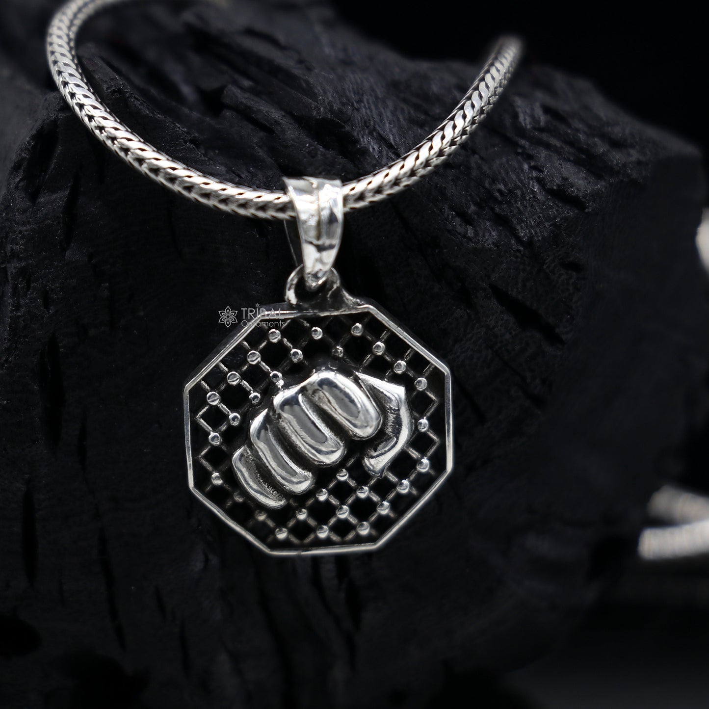 Handmade 925 sterling silver wrist punch pendant with tribal design, ideal for gym boys or girls, by Tribal Ornaments.