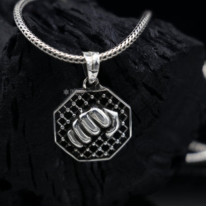 Handmade 925 sterling silver wrist punch pendant with tribal design, ideal for gym boys or girls, by Tribal Ornaments.