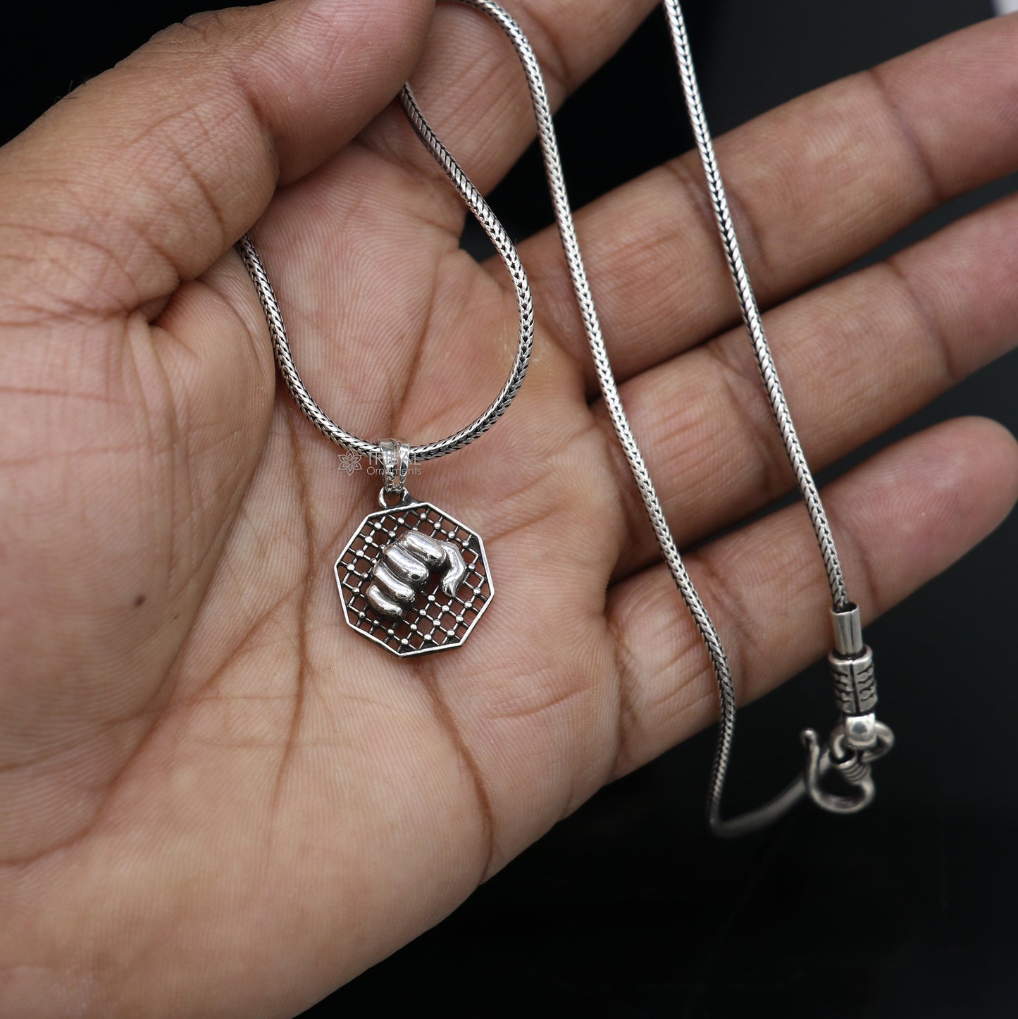 925 sterling silver wrist punch pendant with handmade tribal design, suitable for gym boys and girls, by Tribal Ornaments.