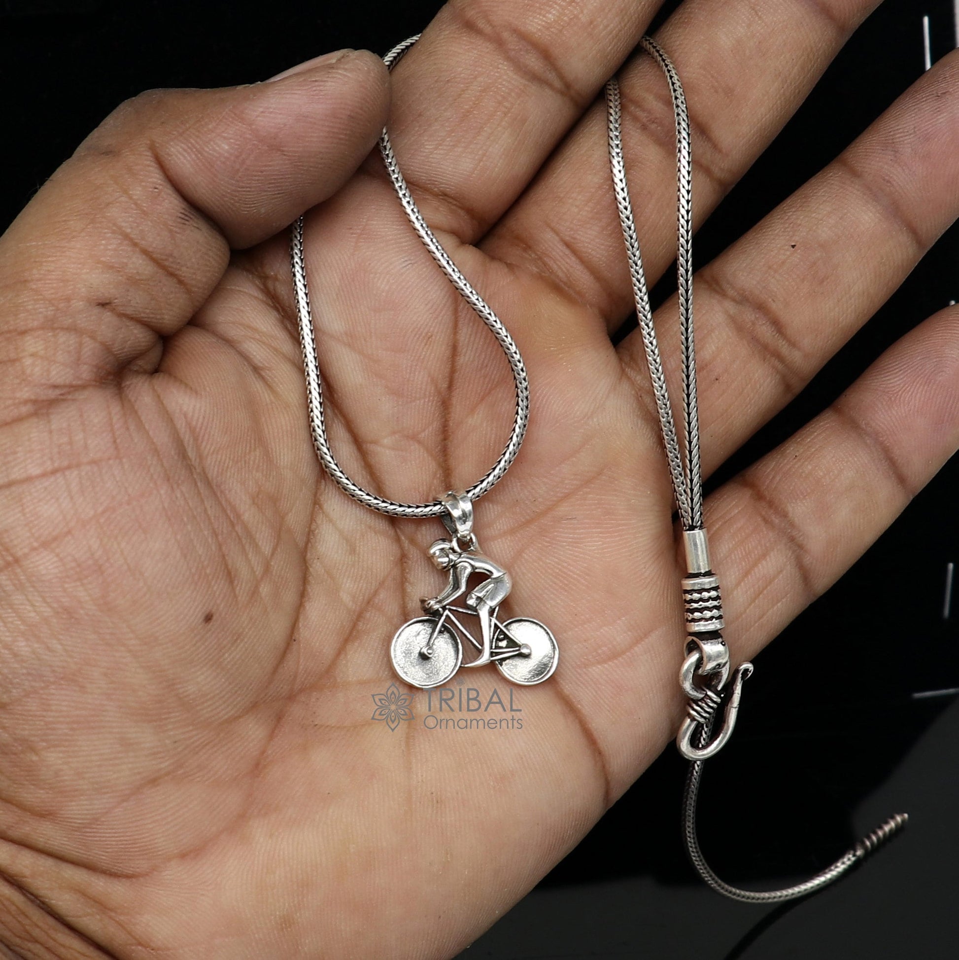 925 Sterling Silver Bicycle Pendant for bike lovers, sports jewelry, detailed cyclist charm necklace by TRIBAL ORNAMENTS