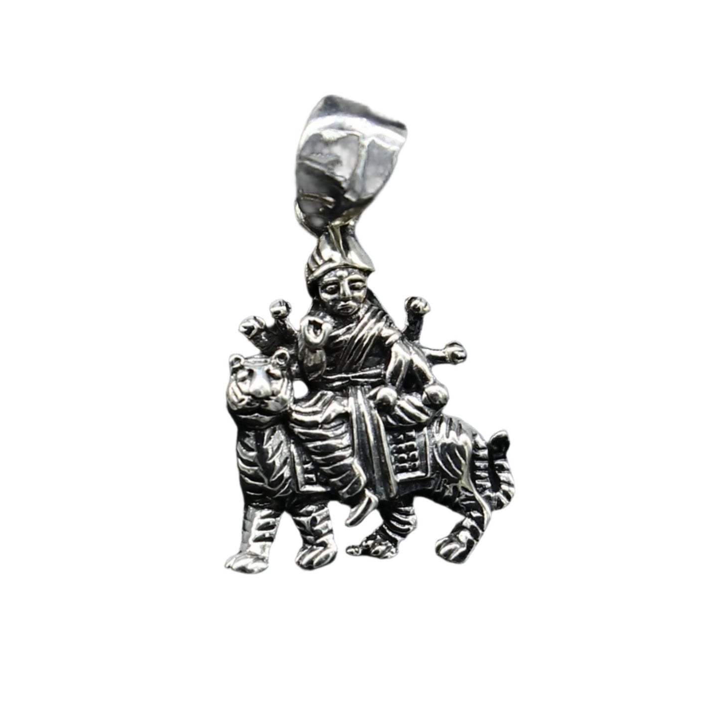 Unisex 925 sterling silver Goddess Bhawani Durga Mataji pendant with tribal design, divine tribal jewelry locket, handcrafted by TRIBAL ORNAMENTS.