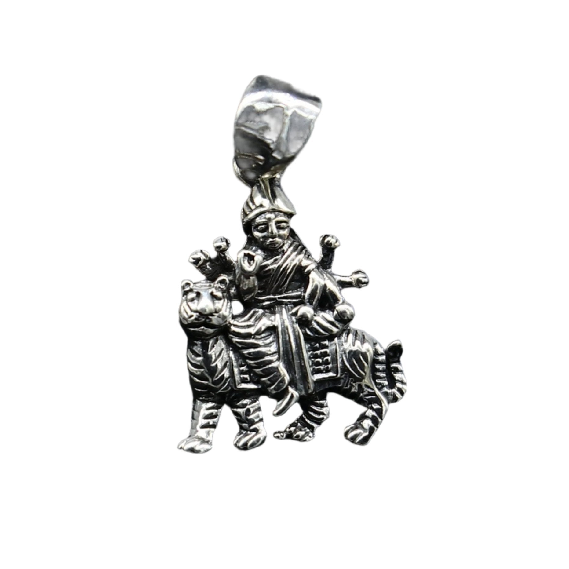 Unisex 925 sterling silver Goddess Bhawani Durga Mataji pendant with tribal design, divine tribal jewelry locket, handcrafted by TRIBAL ORNAMENTS.