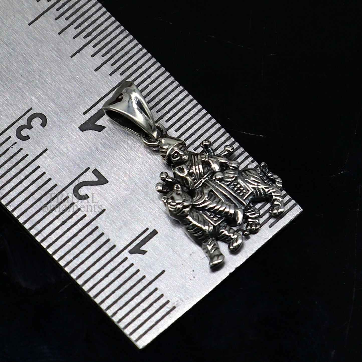 Unisex tribal jewelry pendant featuring 925 sterling silver Goddess Bhawani Durga Mataji design with intricate detailing.