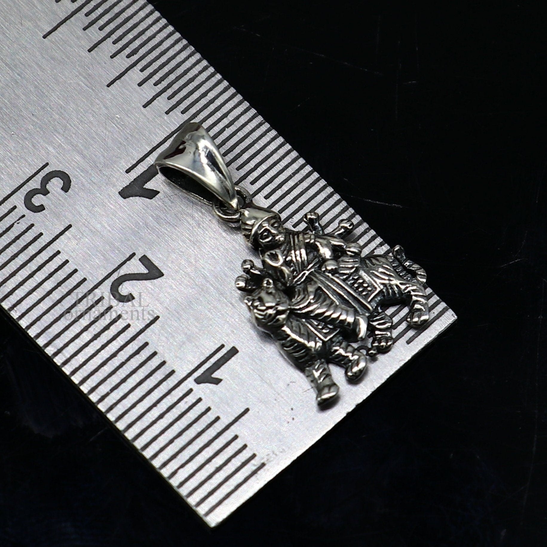 Unisex tribal jewelry pendant featuring 925 sterling silver Goddess Bhawani Durga Mataji design with intricate detailing.