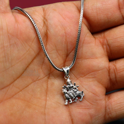 925 sterling silver Goddess Bhawani Durga Mataji pendant, unisex tribal jewelry, divine tribal ornament locket, handmade silver religious pendant