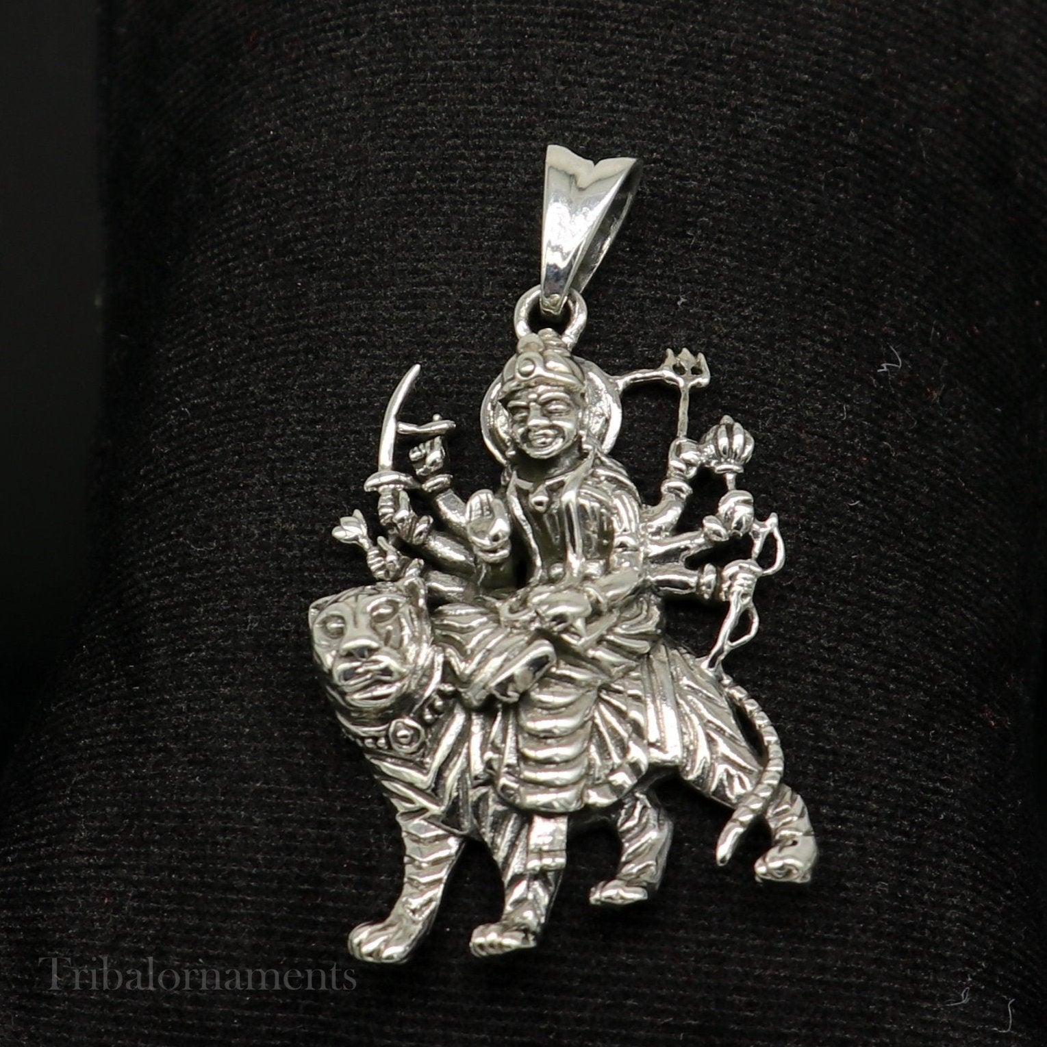 Divine 925 sterling silver Goddess bhawani/ Durga mataji with lion pendant, amazing unisex pendant locket goddess tribal jewelry ssp896 - TRIBAL ORNAMENTS