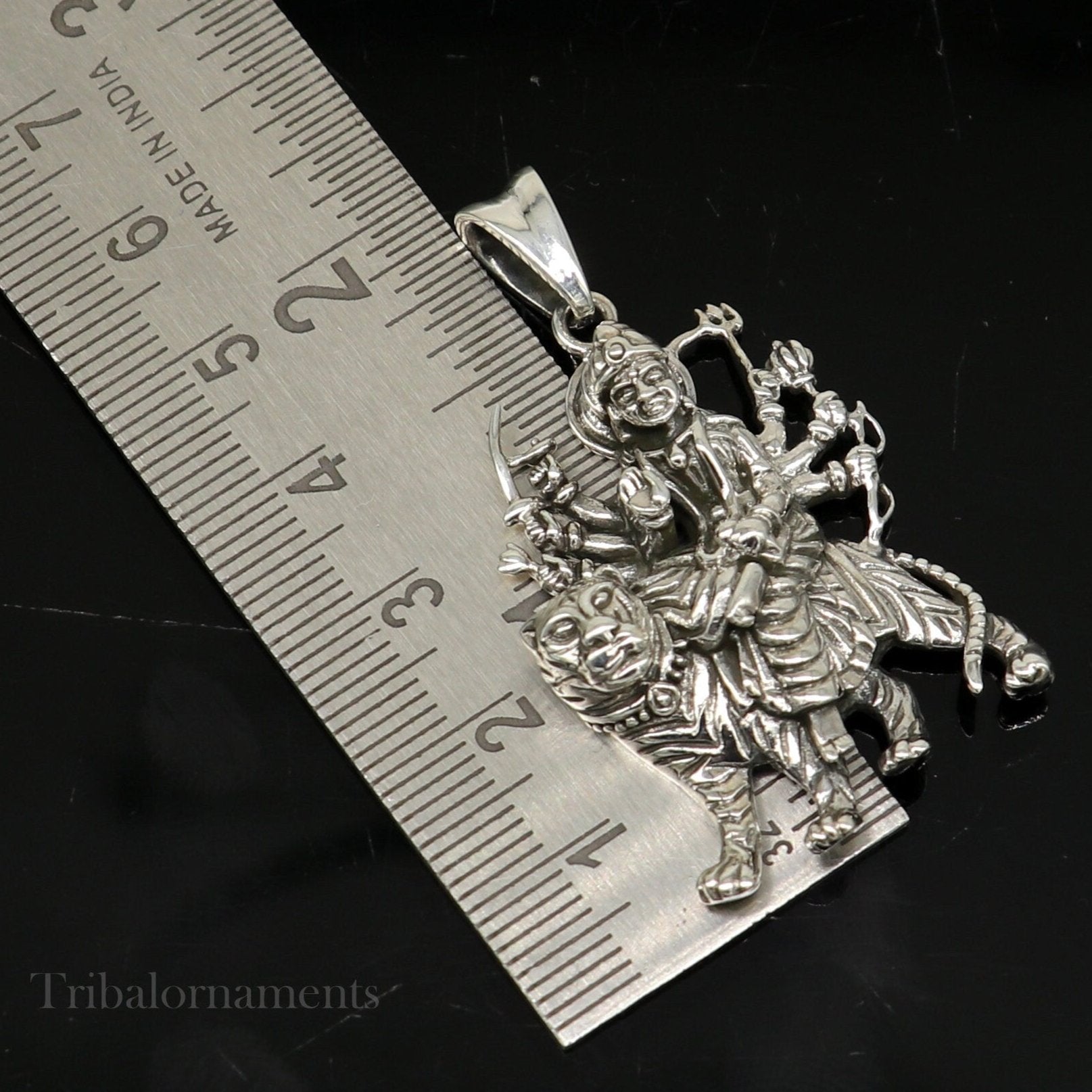 Divine 925 sterling silver Goddess bhawani/ Durga mataji with lion pendant, amazing unisex pendant locket goddess tribal jewelry ssp896 - TRIBAL ORNAMENTS