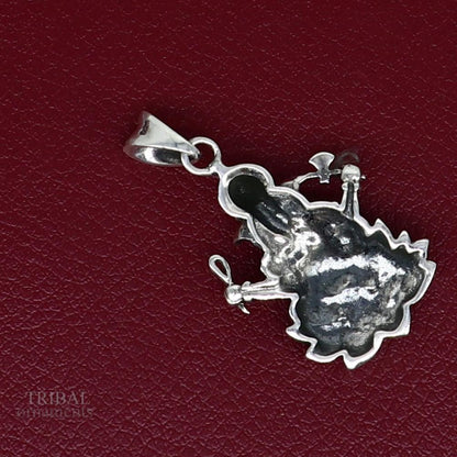 Sterling silver Ganesha pendant by TRIBAL ORNAMENTS, unisex blessing jewelry with intricate handmade design, personalized pendant.