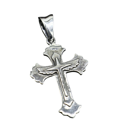 Sterling silver holy cross pendant by TRIBAL ORNAMENTS, unisex jewelry with a unique, stylish design, perfect for spiritual accessories.