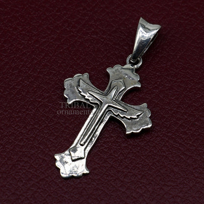 925 sterling silver holy cross pendant by TRIBAL ORNAMENTS, unisex jewelry with an elegant, unique design, perfect for spiritual gift.