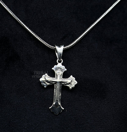 Unisex 925 sterling silver holy cross pendant with intricate tribal design, stylish jewelry from TRIBAL ORNAMENTS.