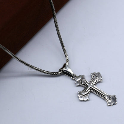 925 sterling silver holy cross pendant by TRIBAL ORNAMENTS, stylish unisex jewelry with an intricate divine design.