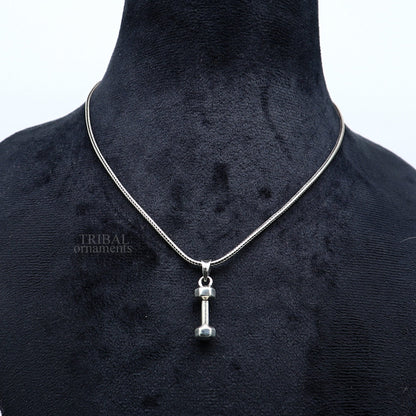 Sterling silver barbell dumbbell pendant from Tribal Ornaments, unisex jewelry with unique, stylish design, crafted in India.