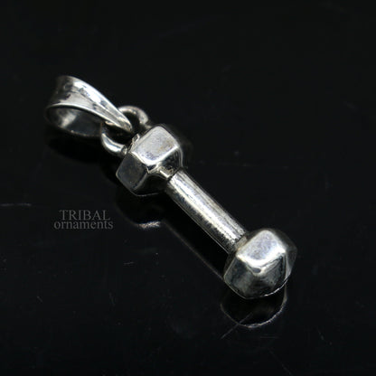 Unisex 925 sterling silver barbell dumbbell pendant, stylish tribal jewelry from India, featuring a unique and elegant design.