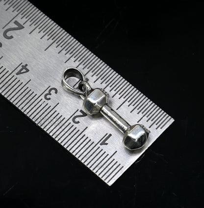 Sterling silver barbell dumbbell pendant by TRIBAL ORNAMENTS, unisex jewelry with unique design, crafted in India.