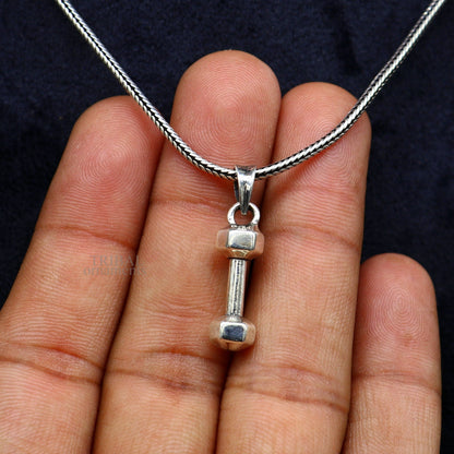 Unisex 925 sterling silver barbell dumbbell pendant from TRIBAL ORNAMENTS, stylish and unique jewelry from India.