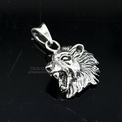 925 sterling silver lion face pendant by TRIBAL ORNAMENTS, detailed handmade unisex jewelry with tribal design and divine craftsmanship.
