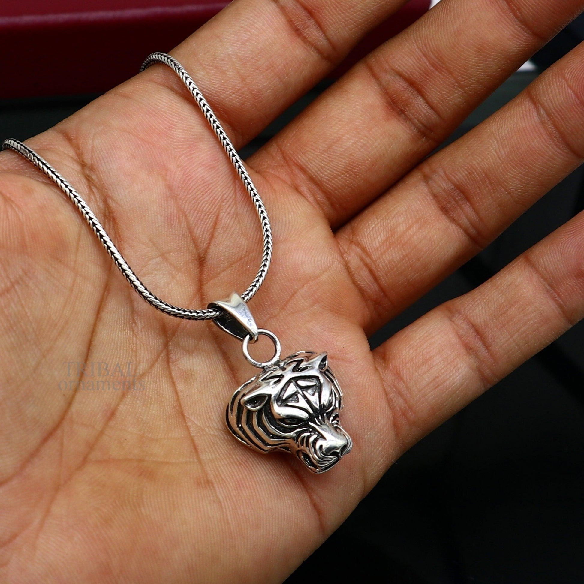 Elegant divine 925 sterling silver handmade tiger face design pendant solid pendant, best unisex gifting jewelry from india ssp1458 - TRIBAL ORNAMENTS