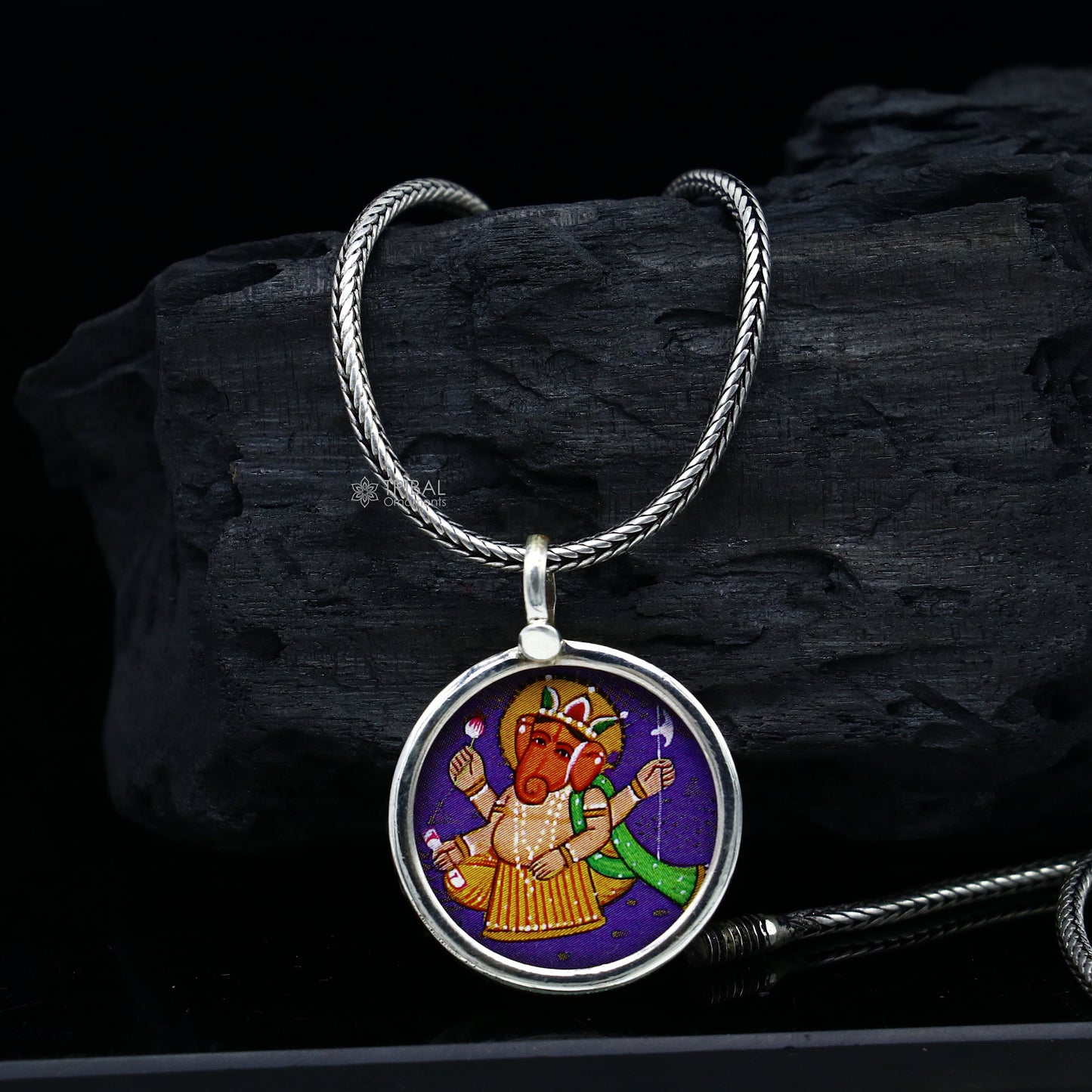 Exclusive 925 sterling silver handmade idol God Ganesha pendant, amazing painting pendant unisex gifting functional kavacham jewelry nsp767 - TRIBAL ORNAMENTS