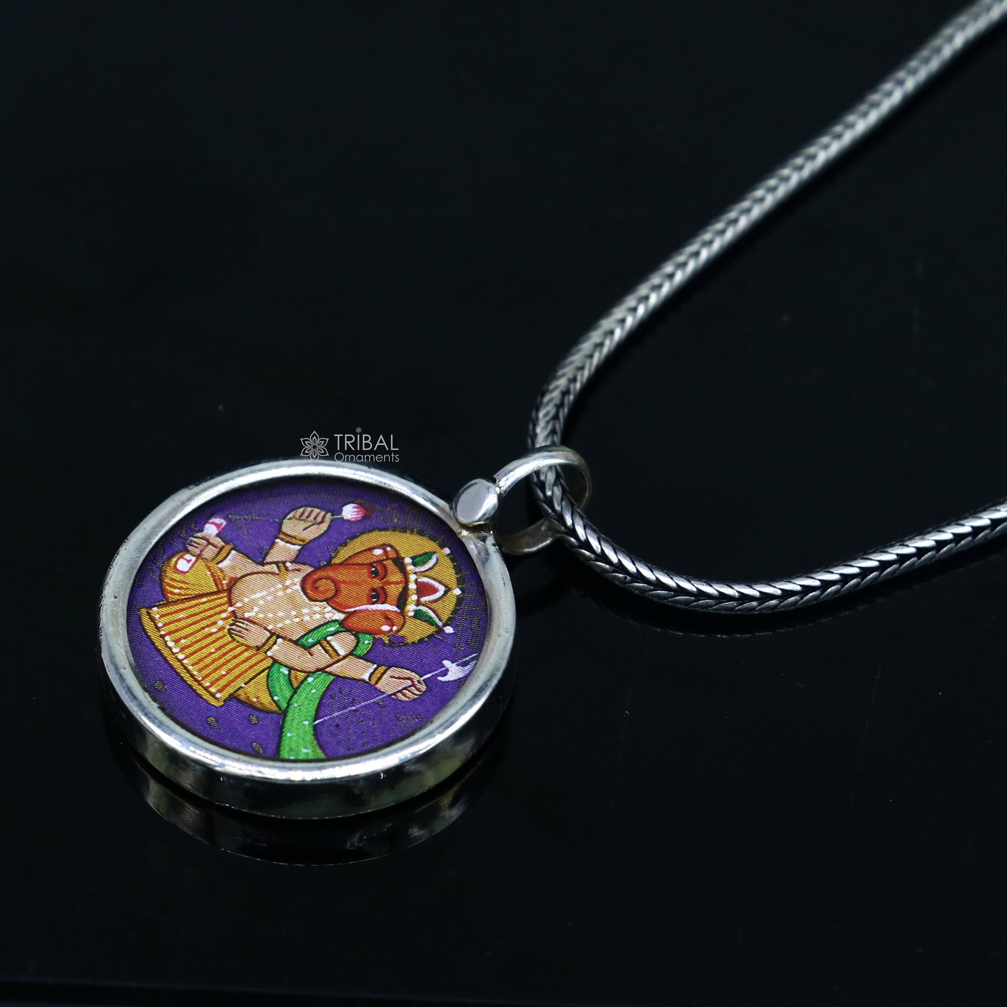 Exclusive 925 sterling silver handmade idol God Ganesha pendant, amazing painting pendant unisex gifting functional kavacham jewelry nsp767 - TRIBAL ORNAMENTS