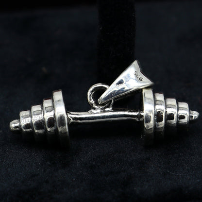 Sterling silver unisex barbell dumbbell pendant by Tribal Ornaments, showcasing an exclusive, stylish Indian jewelry design.
