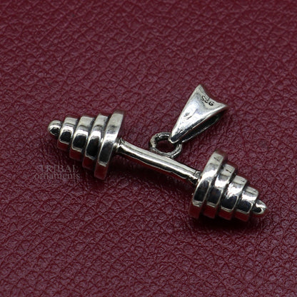 Sterling silver tribal dumbbell pendant from TRIBAL ORNAMENTS, unisex jewelry, intricate design, handcrafted from India.