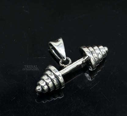 925 sterling silver barbell dumbbell pendant, unisex jewelry from India, featuring an exclusive tribal design and stylish craftsmanship.